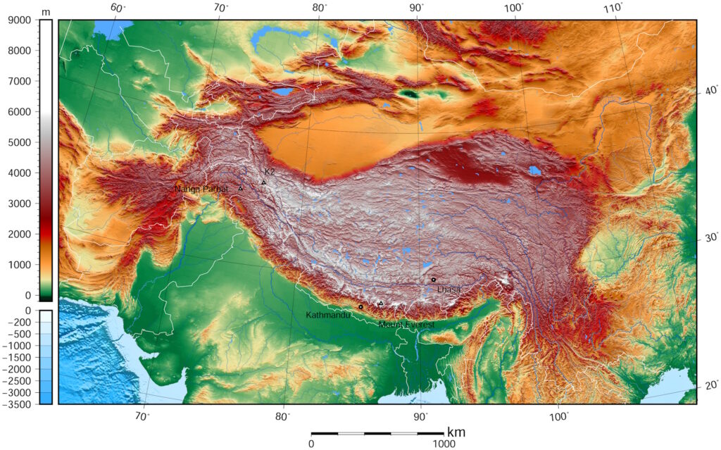 הסכר האדיר על היארלונג צ'אנגפו web tibet and surrounding areas topographic map